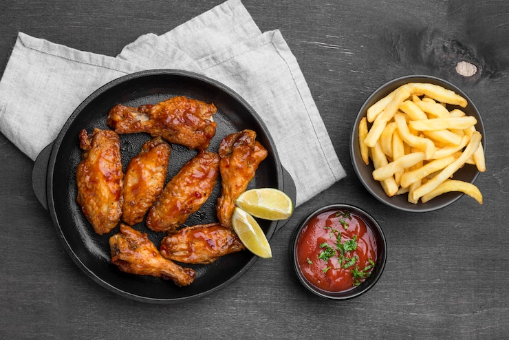 Roasted Chicken Wings with Sweet Potato Fries
